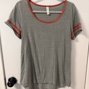LuLaRoe Gray Tee with Red Trim